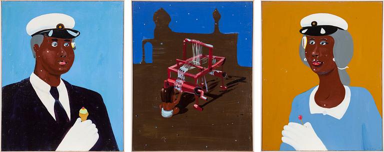 FRULS TILPO, triptych, oil on canvas, signed and dated 1995 on stretcher.