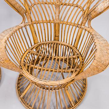 GIO PONTI & LIO CARMINATI, A pair of 'Conte Biancamano' rattan Wingback Armchairs for Bonacina, Italy.