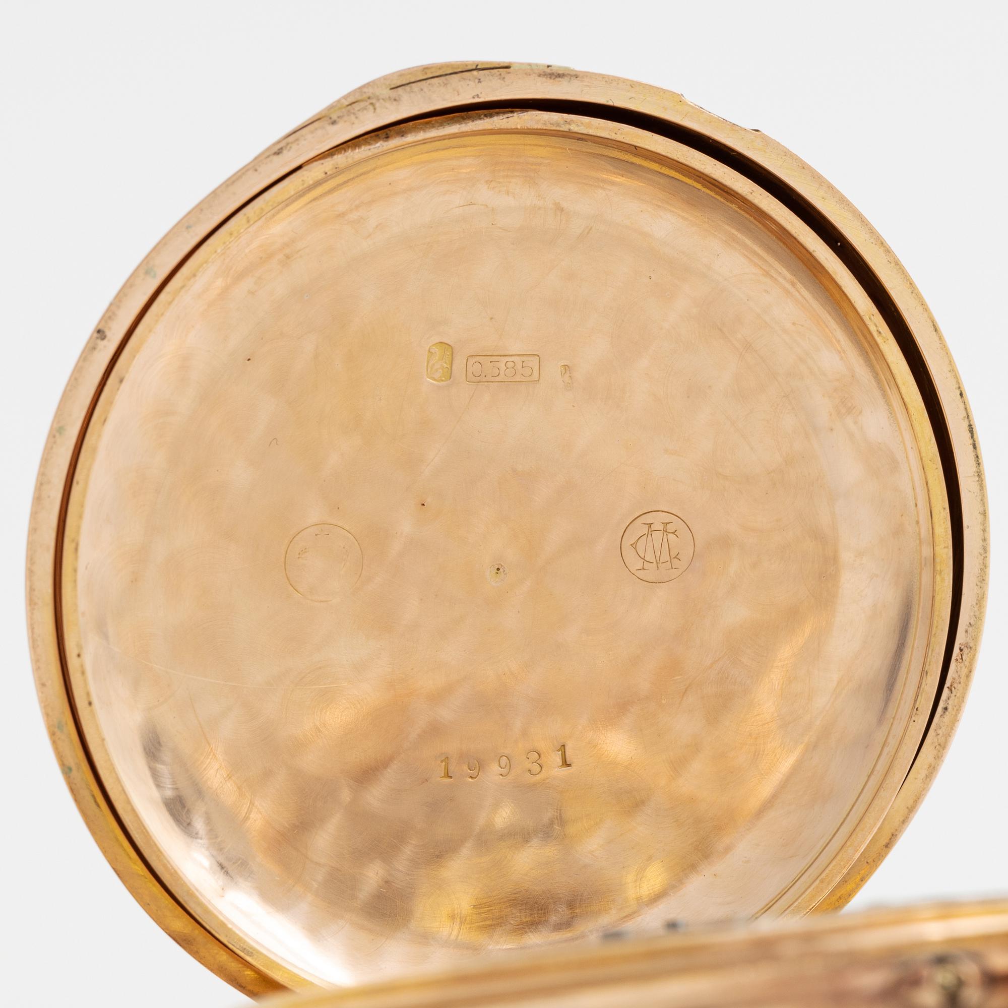 Pocket watch, 14K gold, 49 mm.