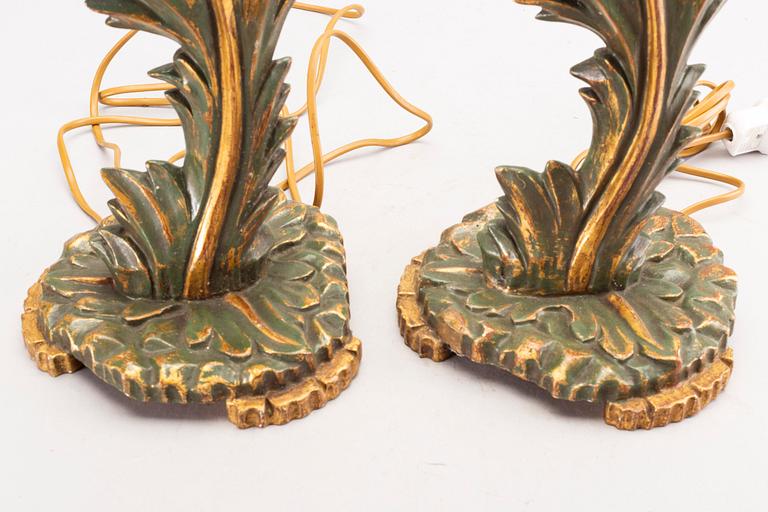 A pair mid 20th century wood table lamps form Paoletti, Firenze Italy.