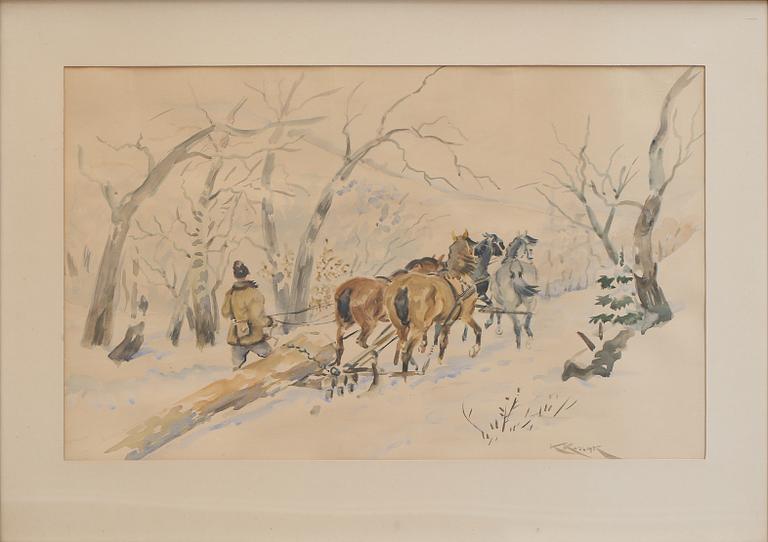 KAROL KOSSAK, akvarell, signerad.