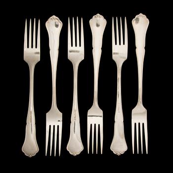 BESTICKUPPSÄTTNING, 18 delar, silver och nysilver, "Chippendale". 1900-talets senare hälft.