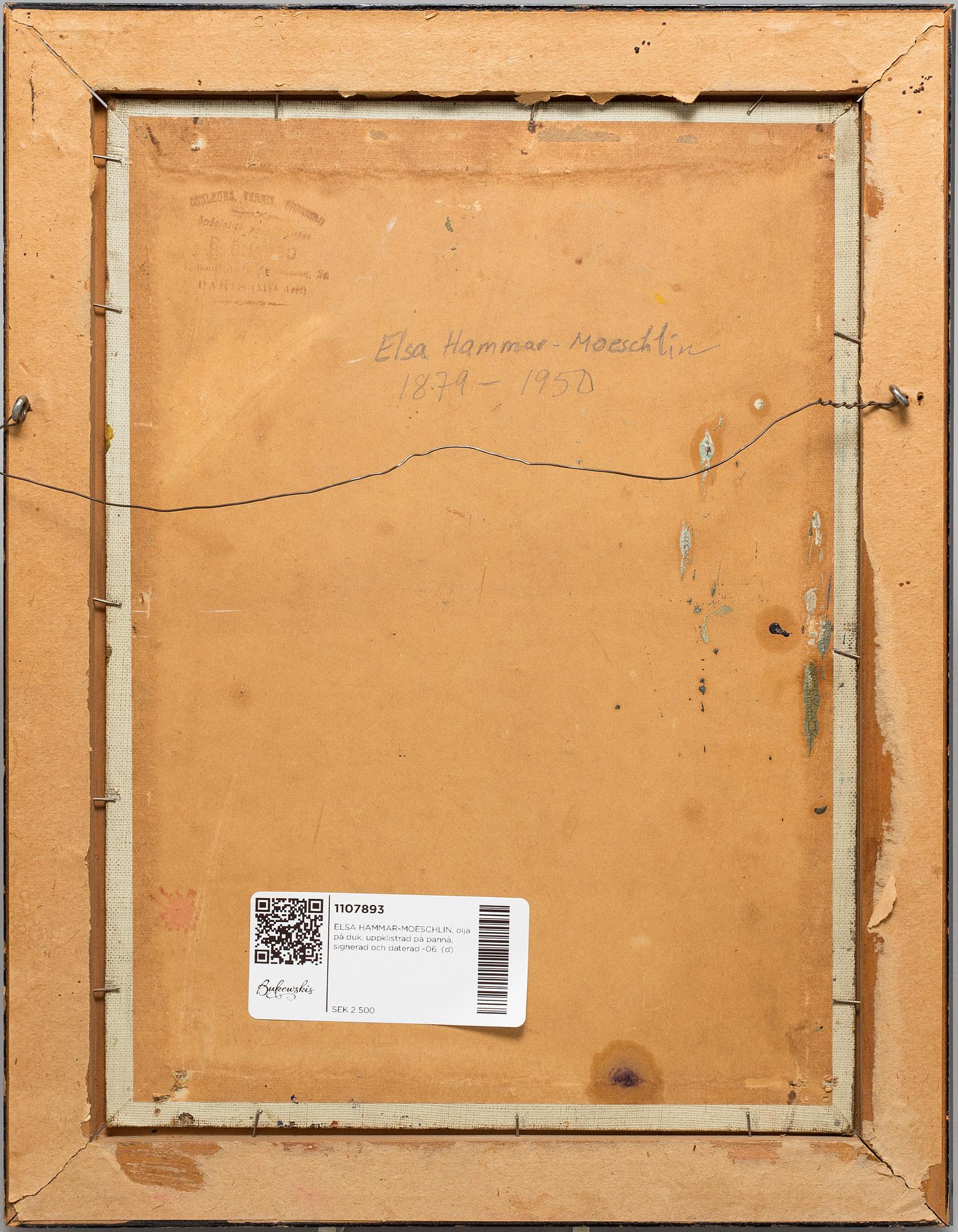 ELSA HAMMAR-MOESCHLIN, oil on canvas, relined, signed and dated -06.