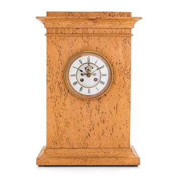 Table clock, presumably Brocot, Masurian birch, Russia, 1880s.