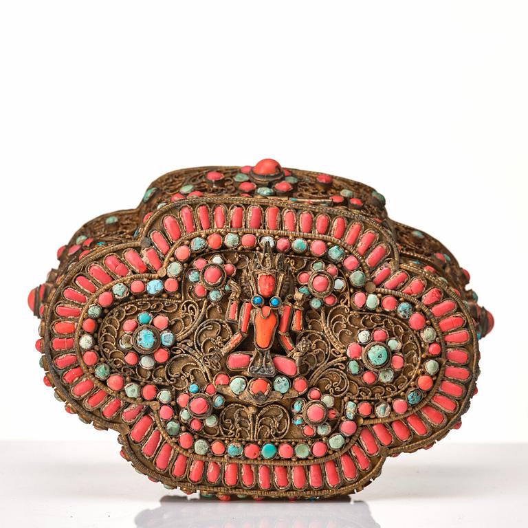 A box with cover and a cup with cover, Nepal, 19/20th Century.