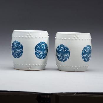 A pair of Chinese blue and white flower pots, early 20th Century.