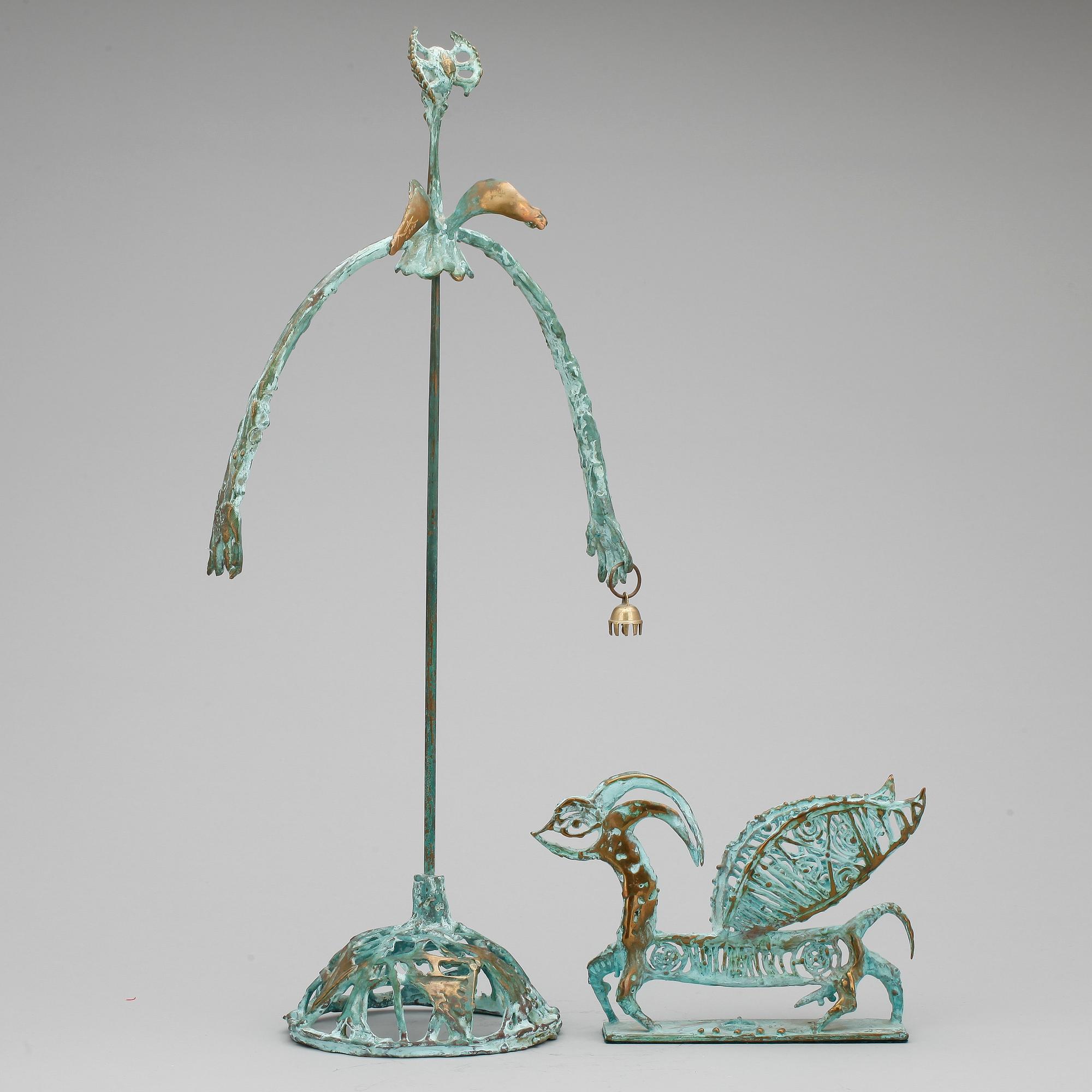 SKULPTUR, 2 st, brons, okänd konstnär, signerad o daterad 2000 resp 99.