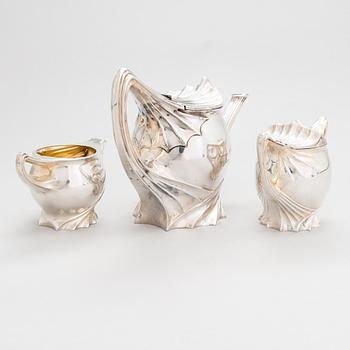 A 3-piece Art Nouveau silver plated tea set, Paul Follot, France early 20th century.