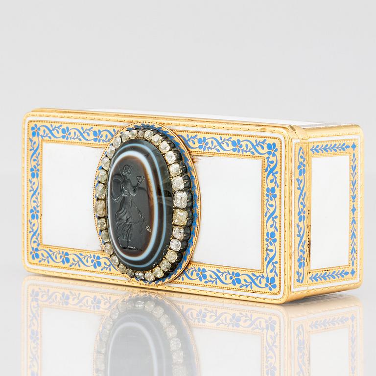 A jewelled gold and enamel box, Otto Keibel, St Petersburg 1799, Empire.