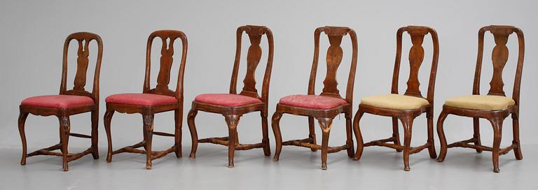 Six matched Swedish Rococo 18th cent chairs.