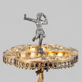 A German parcel-gilt saltcellar/spice rack, makers mark Paulus Braunacker, Nurnberg, probably mid 17th Century.