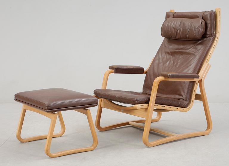 FÅTÖLJ samt PALL, France & Daverkosen, Danmark, 1900-talets andra hälft.