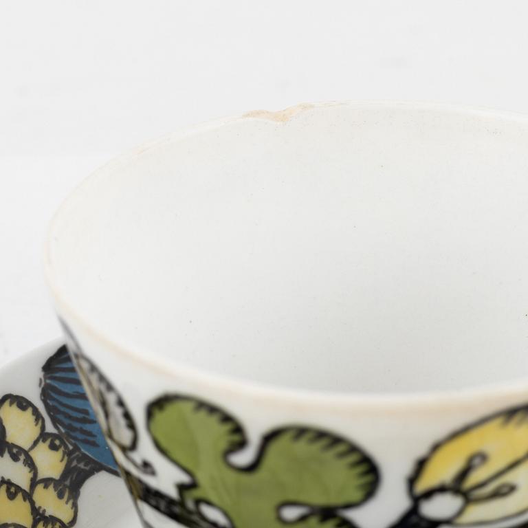 Stig Lindberg, kaffekoppar med fat, 5 st, benporslin, "Riviera", Gustavsberg, 1970-tal.