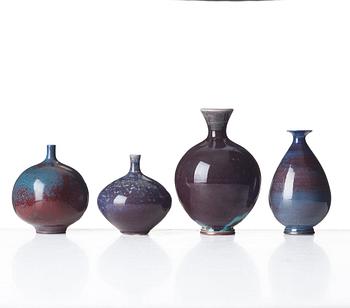 Berndt Friberg, a set of four stoneware vases, Gustavsberg studio 1970 and 1979.