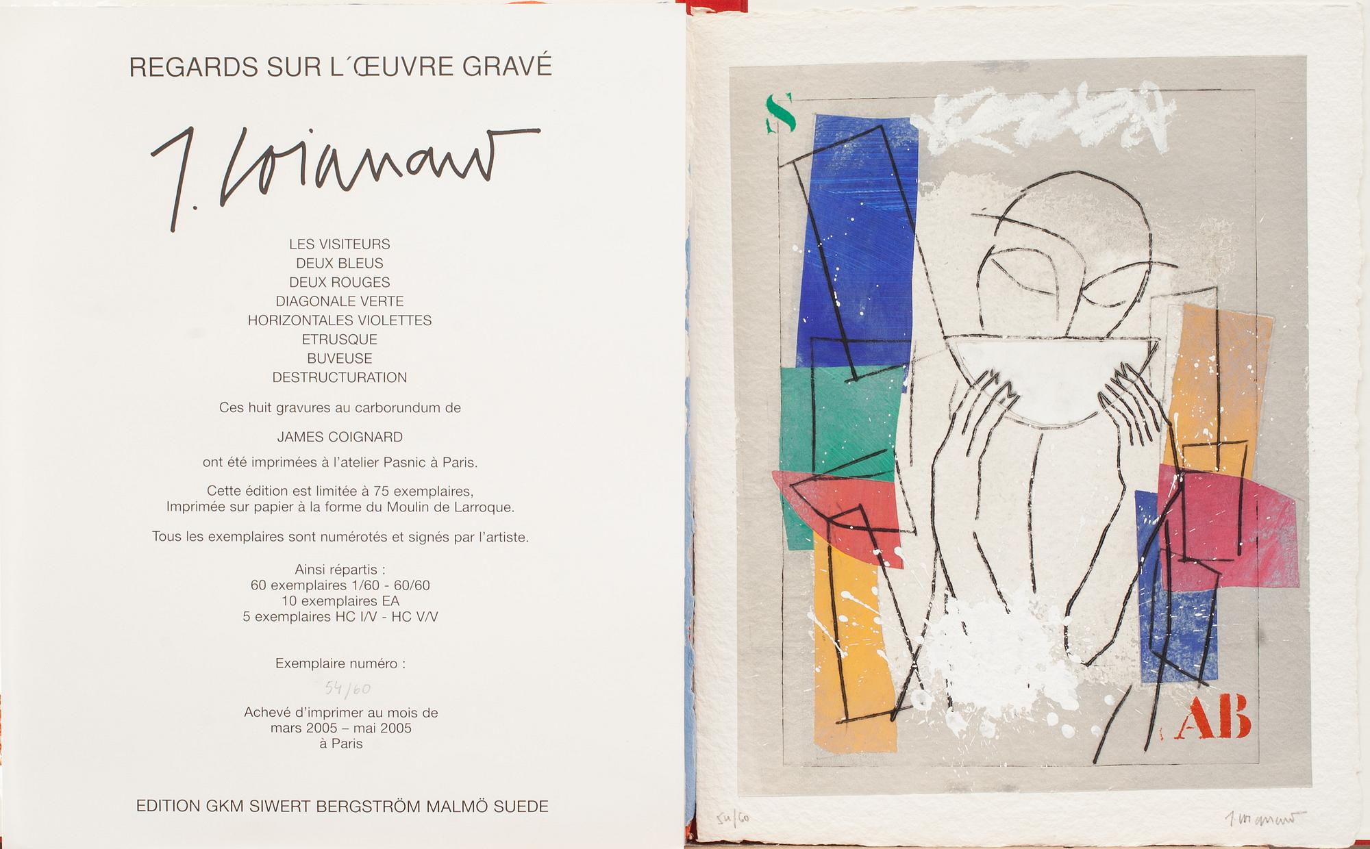 JAMES COIGNARD, 8 st carborundumgravyrer i mapp, "Regards sur l'oeuvre gravé", signerade och numerade 54/60.