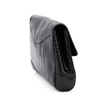 CLUTCH, Ralph Laurent, a black snakeskin embossed shoulder bag / clutch bag, Ralph Lauren.