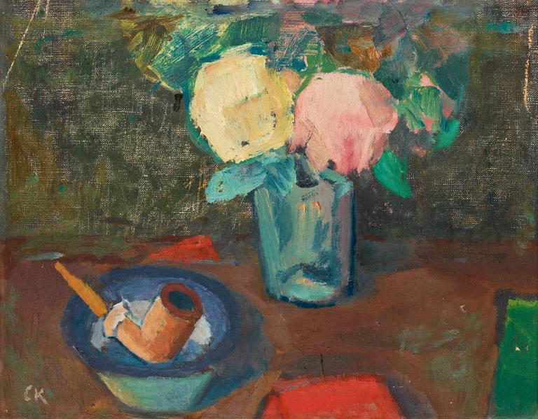 Carl Kylberg, "Uppställning med rosor och pipa" (Still life with roses).