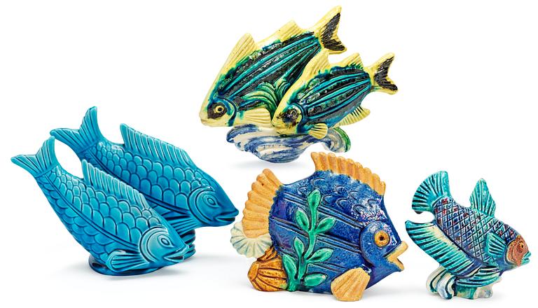 A set of four Gunnar Nylund stoneware figures of fishes, Rörstrand.