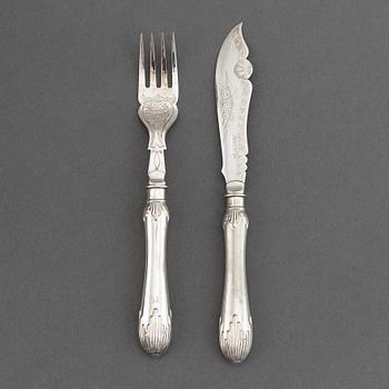 Fiskbestick, 24 st, nysilver, England, 1900-tal.