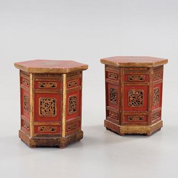 A pair of Chinese gilt lacquered tables, early 20th Century.