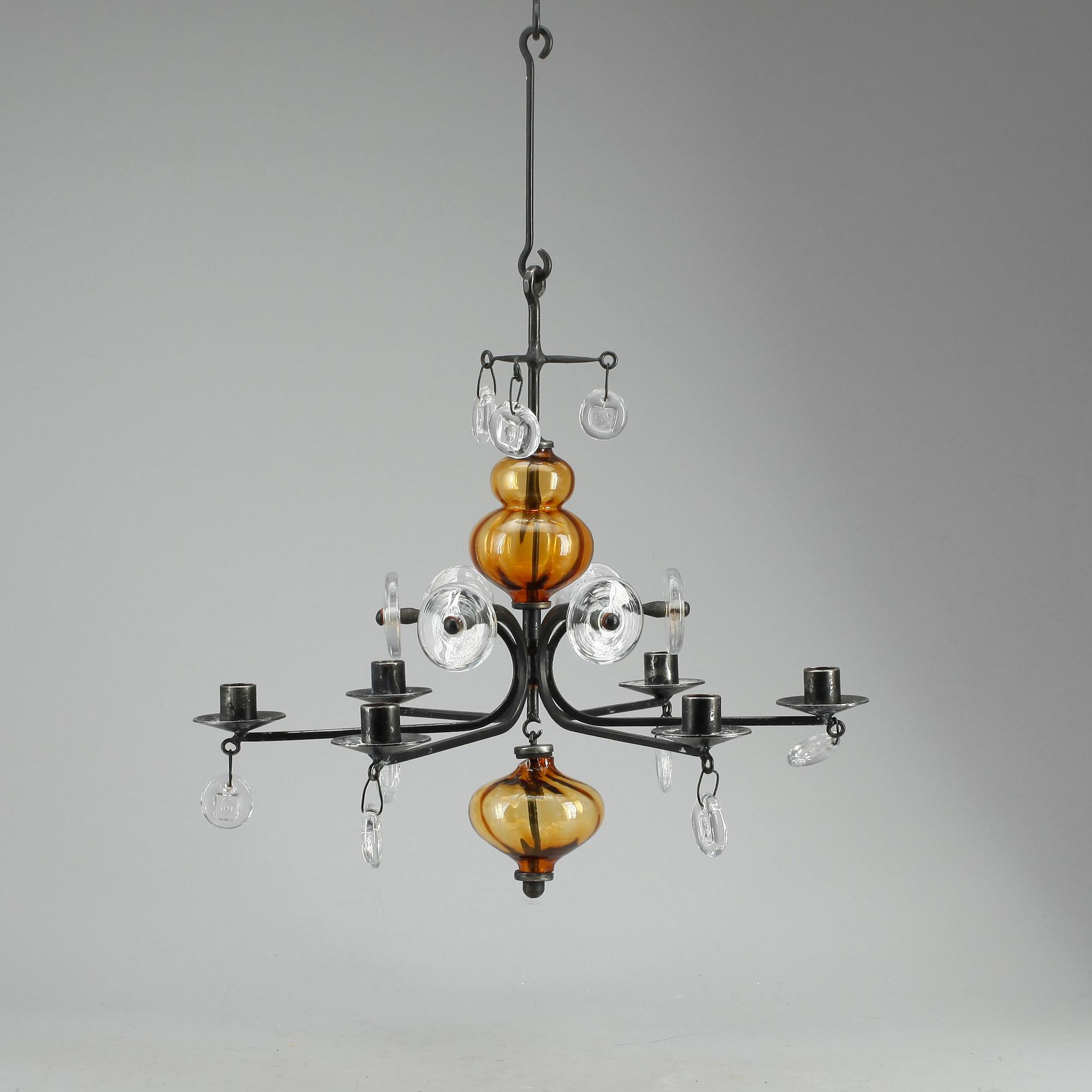 LJUSKRONA, glas och smidesjärn, Erik Höglund. H 43 cm.