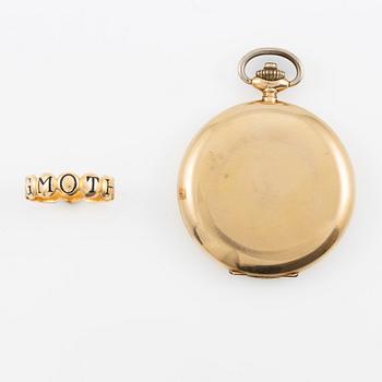 Pocket watch, H. Runsten Stockholm, lever escapement, including a ring in 18K gold.