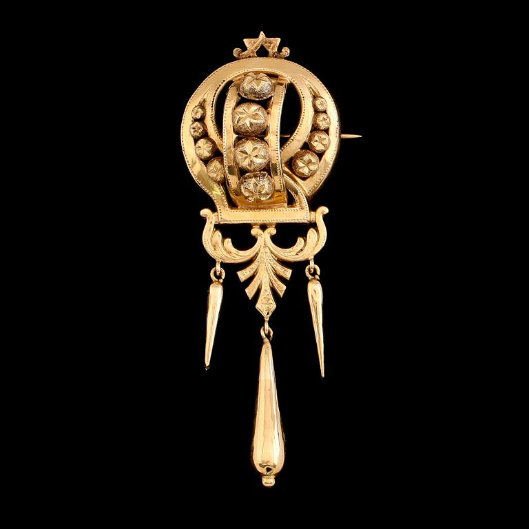 BROSCH, 18 k guld, svenska stämplar, 1871. Vikt ca 7 g.
