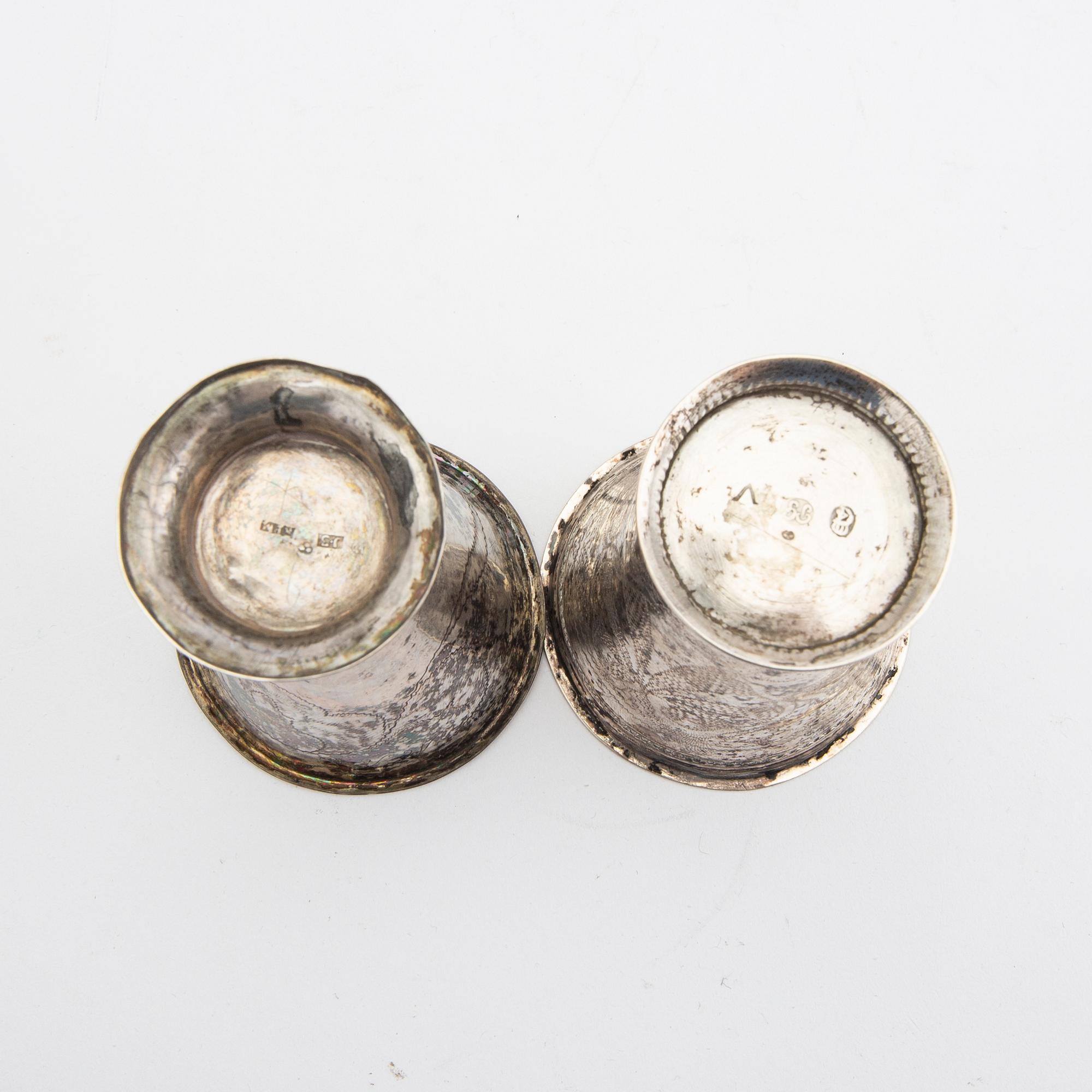 Pokaler 3 st samt skrammelbägare silver Sverige 17/1800-tal.