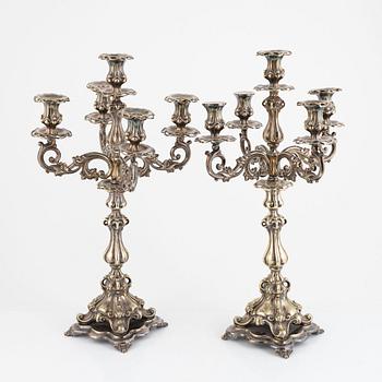 A pair of silver plated candelabra, probably CE Halldin, Kopparberg. Circa 1900.