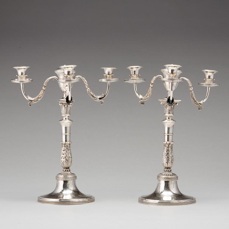 A pair of German 19th century silver candelabra, unidentified makers mark, Frankfurt.