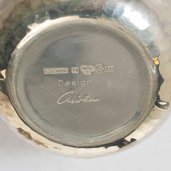 a silver creamer and sugar bowl, designed by Christian, Gewe Silvervarufabriken Ab, Malmö, Sweden, 1974-75.