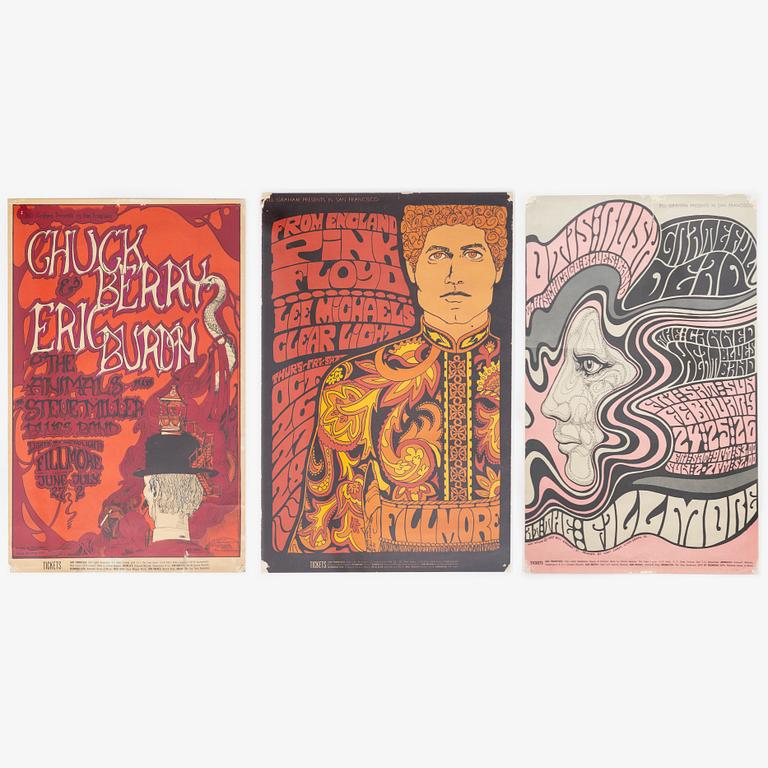 Wes Wilson, Bonnie MacLean & Greg Irons, "Bill Graham Presents", concert posters, 3 pcs. including West Coast Lithograph, 1967.
