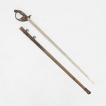 A 1889 pattern Prussian infantery officer's sabre with scabbard.