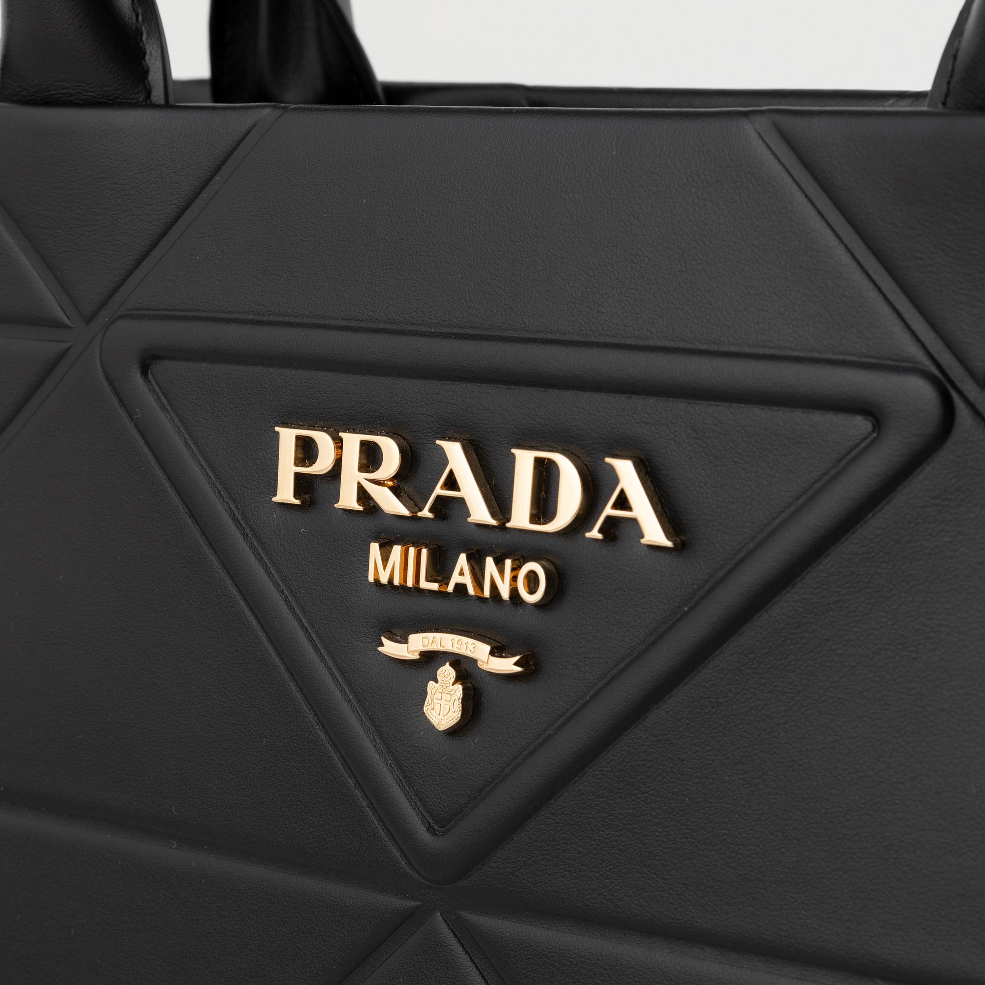 Prada, a black leather bag.