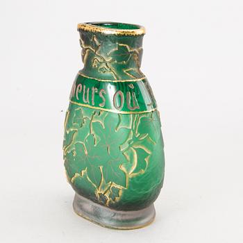 A Daum Frères etched and cut glass vase, decorated in red and gold, Nancy, France 1892.