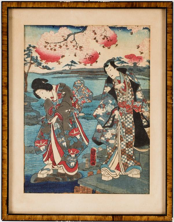 TRÄSNITT, 3 st, Japan, 1800/1900-tal.