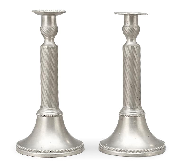 A pair of Gustavian pewter candlesticks by E. P. Krietz 1792/94.