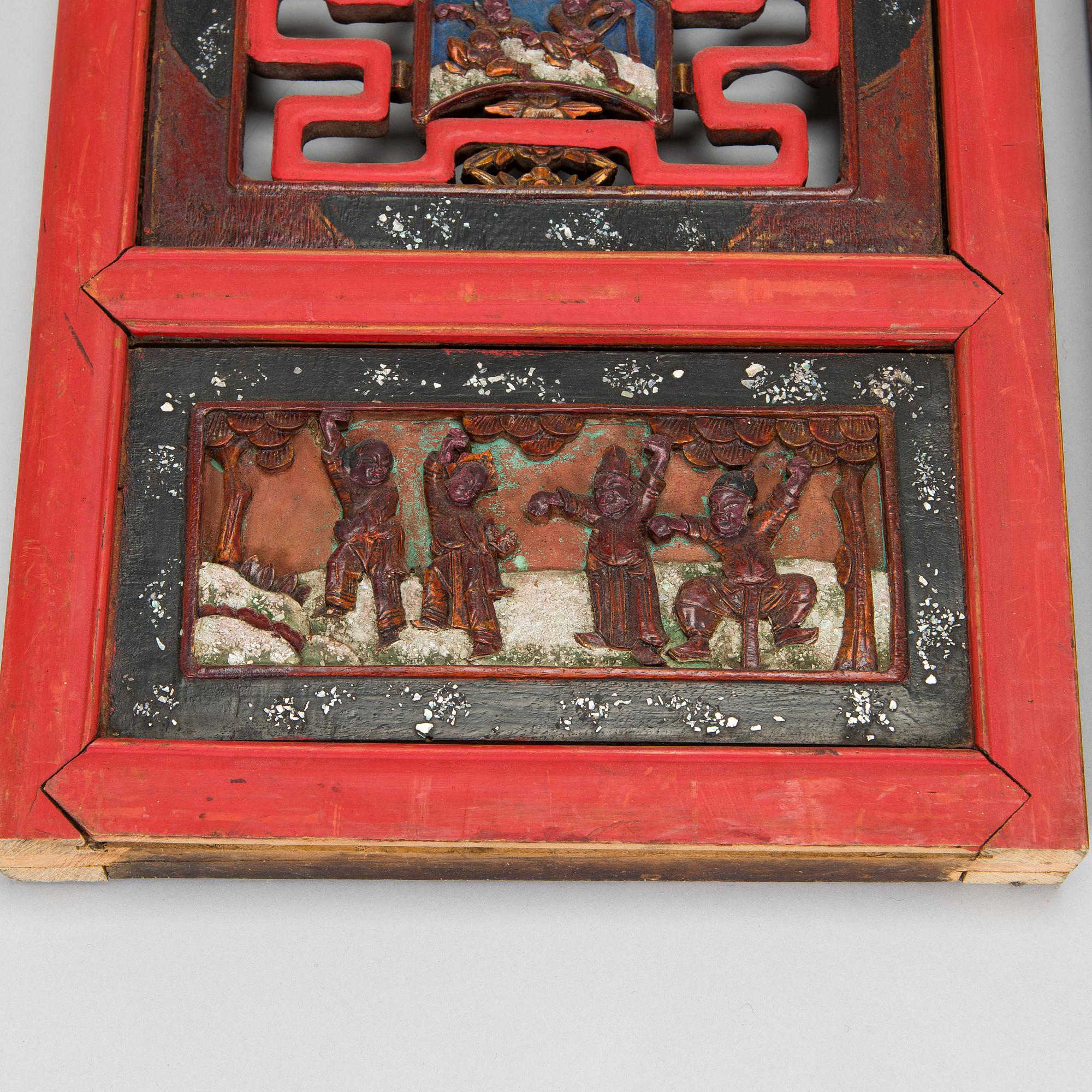 Paneler, ett par, trä, Kina, sen Qingdynasti, 1800/1900-tal.