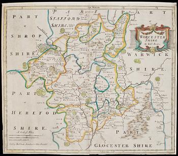 KARTA, "Worcester Shire By Rob.t Morden"Sold by Abel Swale Awnshan & Iohn Churchill. 16/1700-tal.