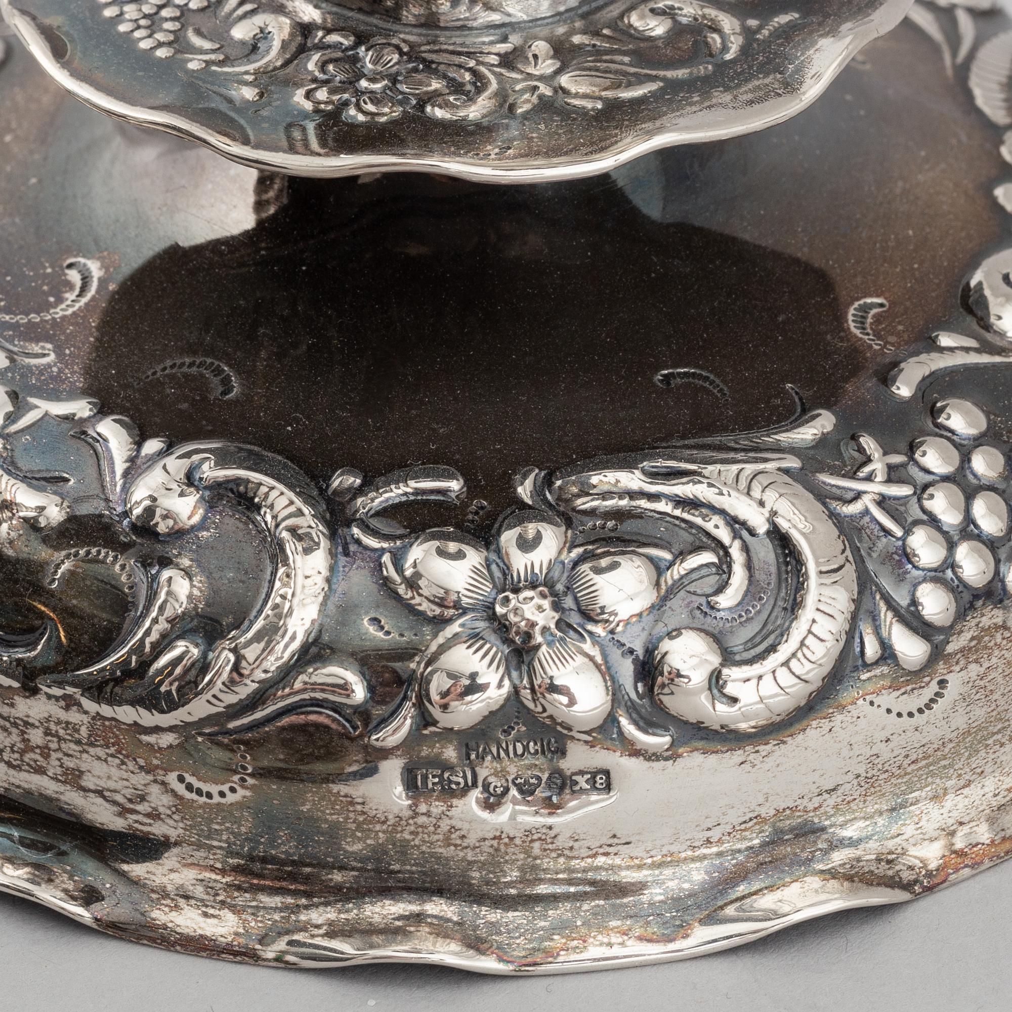 Tenn & Silver Ab, ljusstakar, ett par, silver, barockstil, Göteborg 1948.