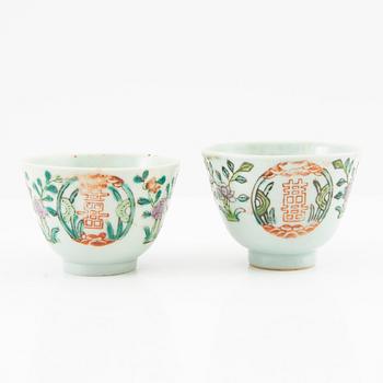 A Chinese stemcup, a bowl and two cups, late Qing dynasty/early 20th century.