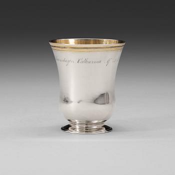 1038. A Swedish 18th century parcel-gilt beaker, marks of Jonas Thomasson Ronander, Stockholm 1758.