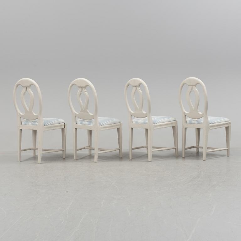 A set of four Gustavian, late 1700s chairs.