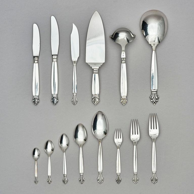Georg Jensen, a sterling silver flatware set, 135 pieces, 'Dronning/Acantus', design Johan Rohde, Copenhagen, Denmark after 1945.