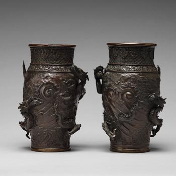 737. A pair of Japanese bronze vases, Meiji period (1868-1912).