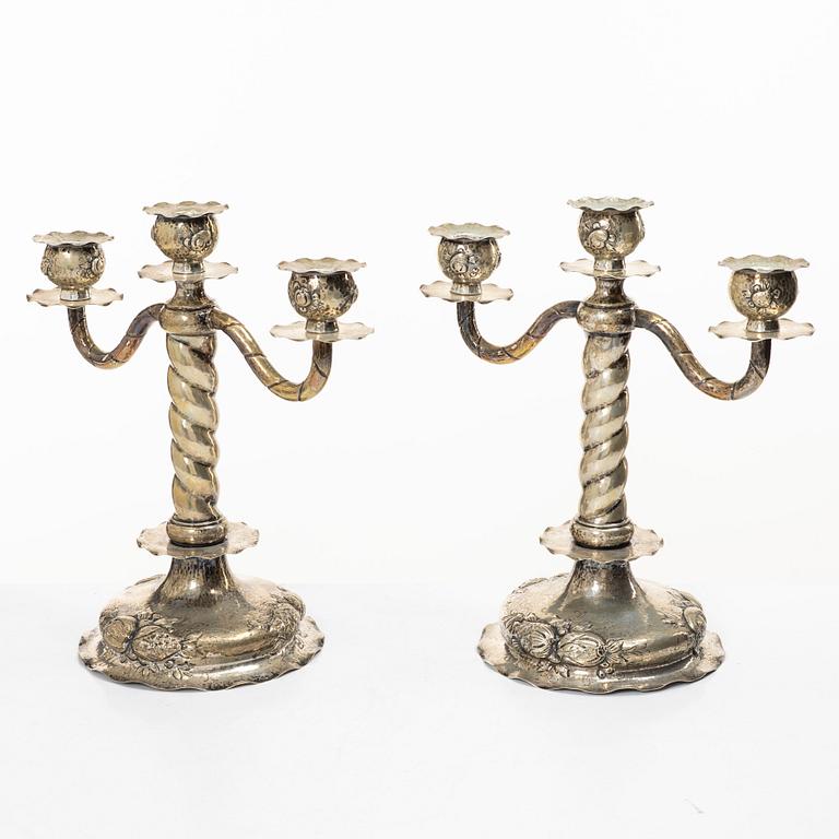 C.G. Hallberg, Kandelabrar, ett par, silver, barockstil, Stockholm 1926.