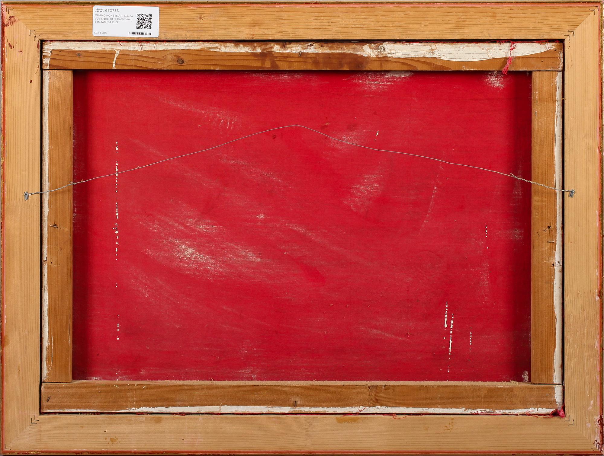 OKÄND KONSTNÄR, olja på duk, signerad H. Bachmann och daterad 1959.