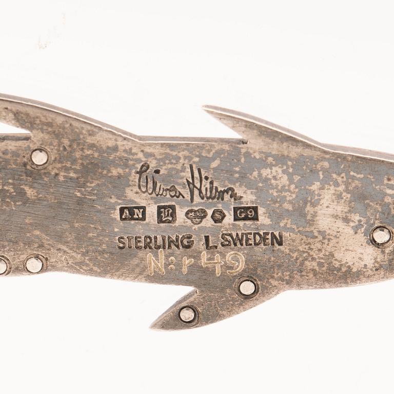Wiwen Nilsson, brooch, in the shape of a fish, silver, Lund, 1957.