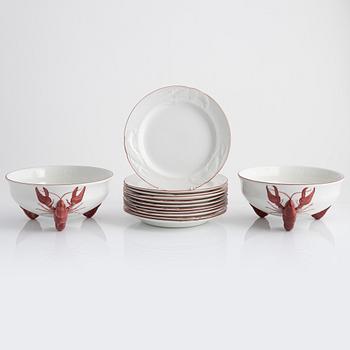 A 13-piece ceramic crayfish service, Rörstrand, second half of the 20th Century.