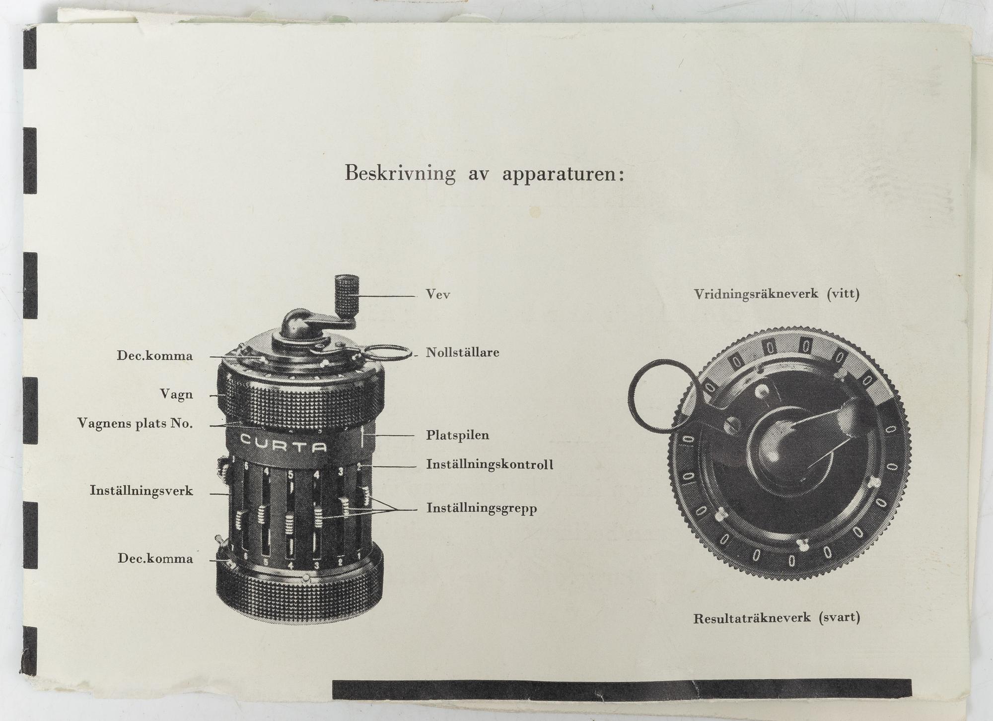 Räknemaskin, "Curta, Type I", utvecklad av Curt Herzstark, Contina AG Mauren, Lichtenstein, formgiven 1947.